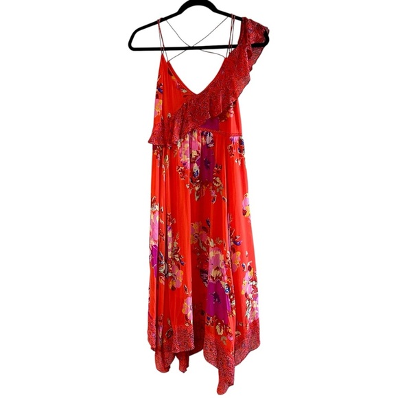Maeve Grecia Ruffle Midi Dress Sz 0 Red Floral Asymmetrical Flowy Strappy Dress - Picture 8 of 14